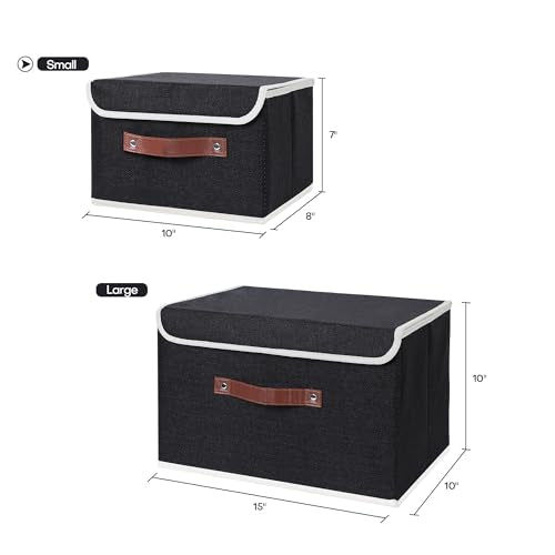 ANMINY Fabric Storage Box Bins with Lids, Black, 10"x8"x7", 2 Pack - color: Black, size: Small (Pack of 2)