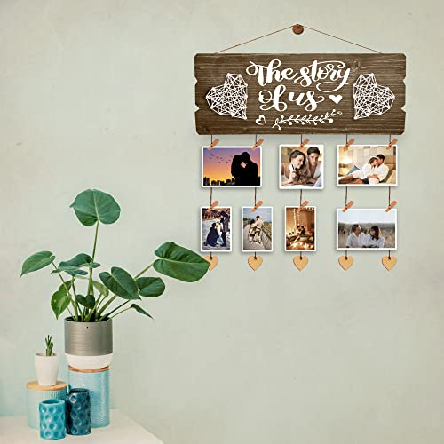 Yudarte Bridal Shower Gift for Bride - Wedding Engagement Gifts for Women Bride to Be - New Couples Picture Hanging Board with Clips and Twine - color: burned wood
