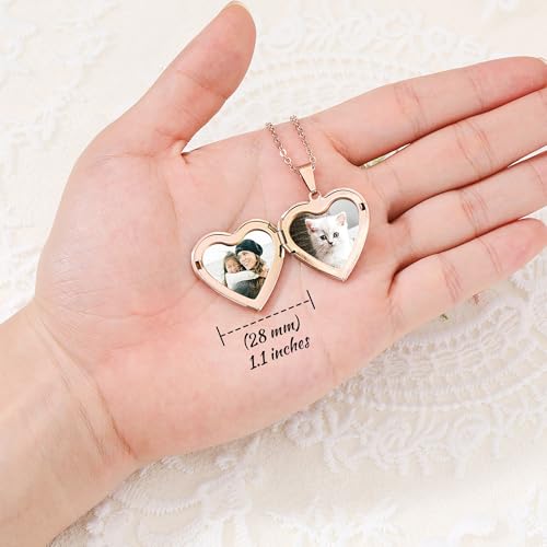 Personalized Heart Locket Necklace for Women with Picture Custom Inside Engraved Text Silver/Gold/Rose Gold Photo Locket Stainless Steel Memorial Gifts for Mom Daughter Grandmother - color: F3: Rose Gold