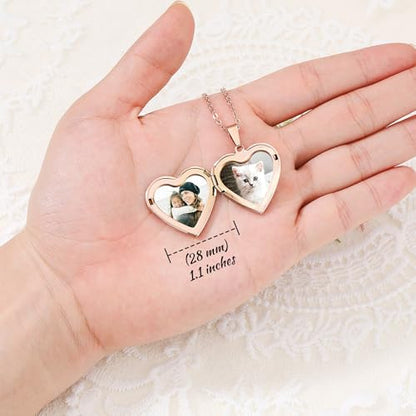 Personalized Heart Locket Necklace for Women with Picture Custom Inside Engraved Text Silver/Gold/Rose Gold Photo Locket Stainless Steel Memorial Gifts for Mom Daughter Grandmother - color: F3: Rose Gold