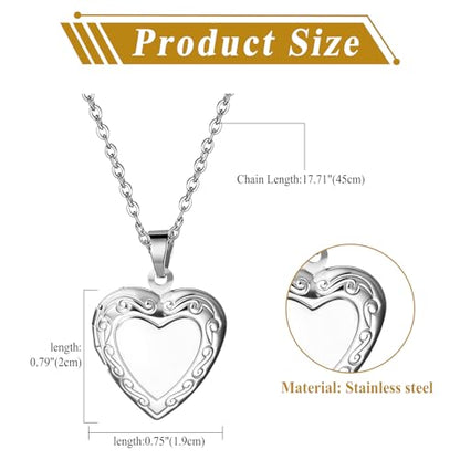 OIDEA Locket Necklace for Women: Gold Photo Lockets that Hold Picture Stainless Steel Necklace with Picture Inside Birthday Mothers Day Jewelry Gifts for Womens - color: heart - silver