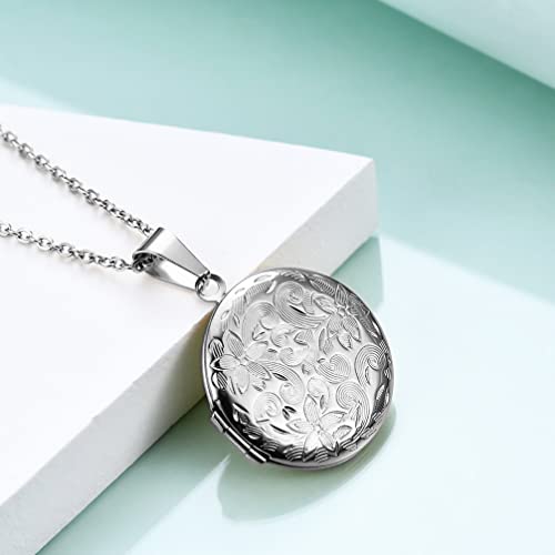 2 Pcs Locket Necklace that Holds Pictures Stainless Steel Locket Pendant Necklace Memory Photo Pendant Necklace for Women Girls - color: Round