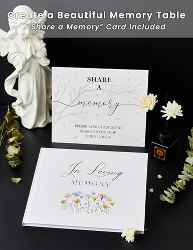 Funeral Guest Book for Memorial Service, in Loving Memory 9x7.5 - color: White Flower