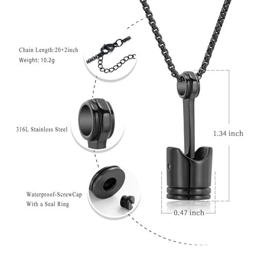 Car Parts Stainless Steel Piston Cremation Urn Necklace For Men Keepsake Memorial Jewelry Hold Ashes - color: Customize-Image