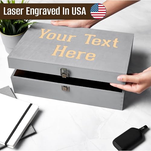Personalized Wooden Keepsake Box, Custom Engraved Memory Box with Lid | Treasure Chest, Men's Jewelry and Letter Storage, Baby Keepsake, Wedding, Birthday, Graduation, Retirement, Time Capsule Gift - style: 1. Your Text Here