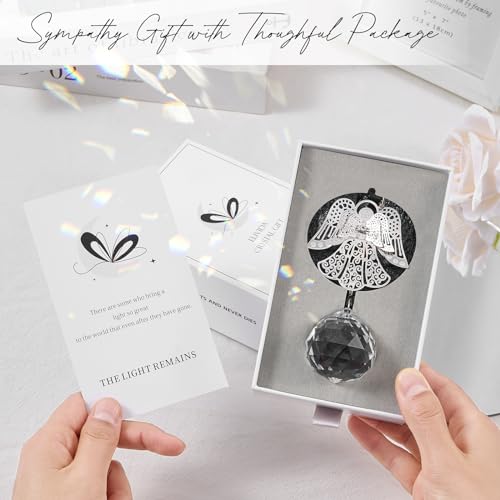 Sympathy Gifts for Loss of Loved One, Angel Design Memorial Suncathcer | Bereavement Gifts Crysal Ornament for Loss of Mom Dad Pet, Grief Gifts for Women, Miscarriage Gift for Mothers with Card - style: Vivid Angel