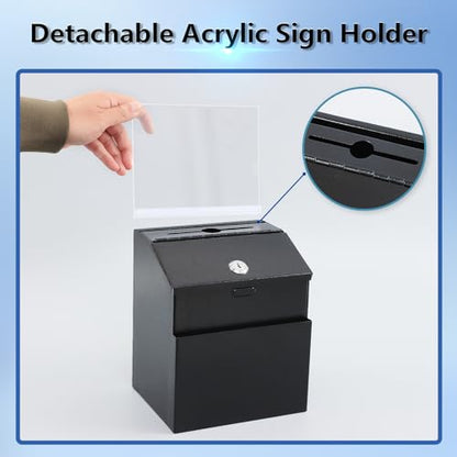 KYODOLED Suggestion Box with Slot and Lock, Acrylic Sign Holder, Black - color: Black-02, size: 8 x 5.7 x 7 Inch