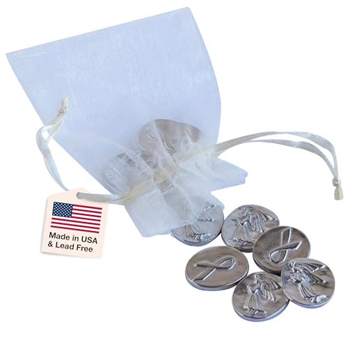 DANFORTH Pocket Angel Token & Awareness Ribbon, Bag of 50 Lead-Free Pewter | Guardian Angel Pocket Charms, Keepsake Coins for Encouragement, Remembrance & Spiritual Gifts, Made in USA - color: Angel Coins With Ribbon Bag of 10