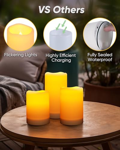 Homemory Solar Candles Outdoor Waterproof, Dusk to Dawn Sensor, 3"x4"5" 6" | Rechargeable Candles, IP65 Water-resistant Solar Powered Flameless Candles for Outdoor, Lanterns, Patio, Garden, Set of 6 - size: D3"xH4"5"6", 6 Pcs, Plastic