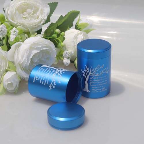 Small Urns for Ashes - Set of 4，2.7 inch Aluminium Mini Urns, Cremation Urns for Human Ashes, Ashes Holder, Small Keepsake urns-A Limb has Fallen from The Family Tree, Blue - size: Tree-Blue