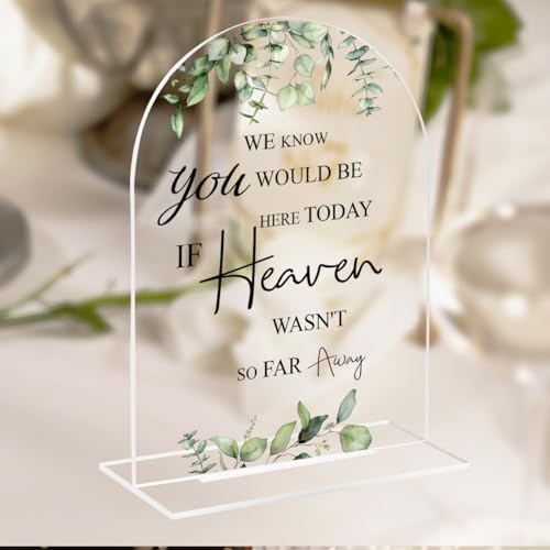 In Loving Memory Wedding Sign, Heaven Wasn't So Far Away Acrylic Sign | 5×7 Inch Memorial Table Decor with Stand for Reception, Remembrance Signage for Loved Ones - color: Heaven