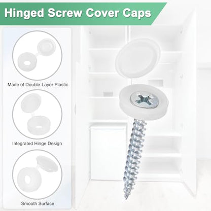 M METERXITY 100-Pack Plastic Hinged Screw Cover Caps, 3mm Shutter Screws with Caps, Fold Snap Washer Covers, Washer Flip Protection Covering M3 M4 M5 Screws Heads [White] - color: White, size: 3mm