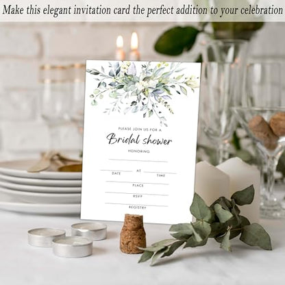 Bridal Shower Invitations, 25 Greenery Invites with Envelopes for Bridal Shower Reception Engagement Party, Eucalyptus Wedding Party Cards - A02 - style: Greenery 2