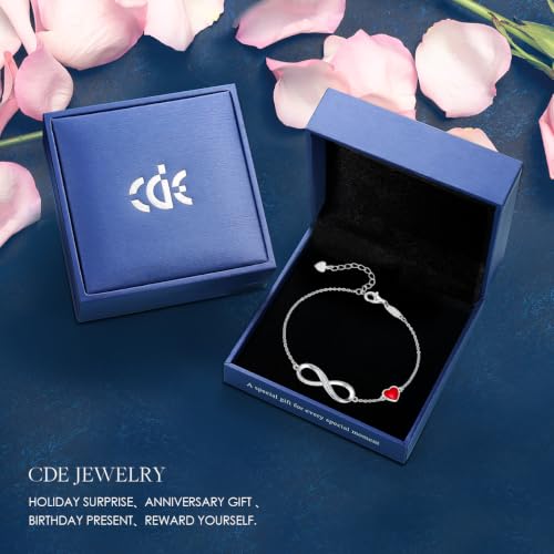 CDE 925 Sterling Silver Infinity Birthstone Bracelet Jewelry Gift for Women | Hypoallergenic,Non Tarnish,Heart CZ,Nickel-Free & Lead-Free,Anniversary Christmas Birthday Idea Gifts for Wife Girlfriend Her - color: Crystal-Red