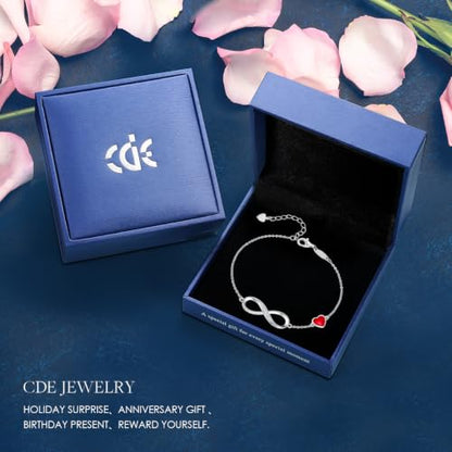 CDE 925 Sterling Silver Infinity Birthstone Bracelet Jewelry Gift for Women | Hypoallergenic,Non Tarnish,Heart CZ,Nickel-Free & Lead-Free,Anniversary Christmas Birthday Idea Gifts for Wife Girlfriend Her - color: Crystal-Red