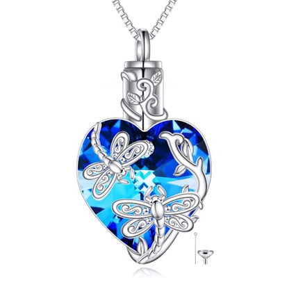 TOUPOP Sterling Silver Urn Necklace for Ashes with Crystal Memorial Keepsake Dragonfly/Butterfly/Cardinal/Cat/Dolphin Cremeation Jewelry Birthday Mothers Day Christmas Gifts for Her Women - style: Dragonfly