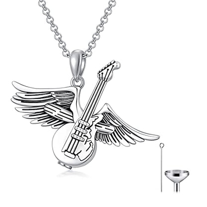 PELOVNY Urn Necklaces for Ashes of Loved Ones 925 Sterling Silver Personalized Heart Locket Urn Necklace Cremation Keepsake Memorial Jewelry Gifts for Women Men - color: Guitar Urn