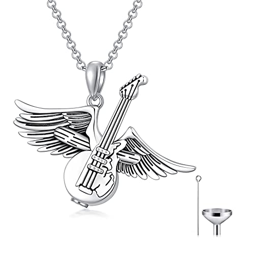 PELOVNY Urn Necklaces for Ashes of Loved Ones 925 Sterling Silver Personalized Heart Locket Urn Necklace Cremation Keepsake Memorial Jewelry Gifts for Women Men - color: Guitar Urn