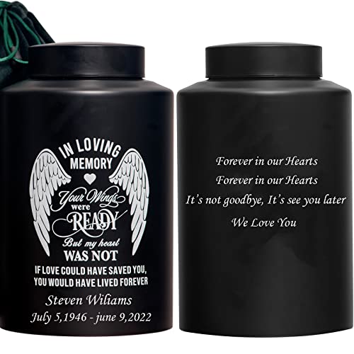 Custom Urns for Human Ashes Cremation Funeral Burial Urn for Male Female | Stainless steel, Customizable, Large Up to 220lbs, Decorative Urns, Urnas Para Cenizas Humanas Adultos, Angel Wings - size: Custom Wings Black