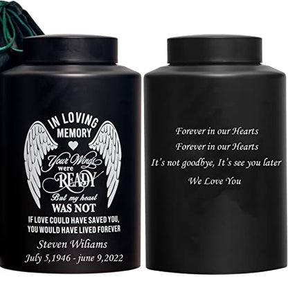 Custom Urns for Human Ashes Cremation Funeral Burial Urn for Male Female | Stainless steel, Customizable, Large Up to 220lbs, Decorative Urns, Urnas Para Cenizas Humanas Adultos, Angel Wings - size: Custom Wings Black