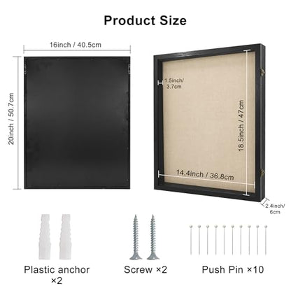 Large Graduation Shadow Box Frame for Cap Gown, Black 16x20 Display Case - color: Rustic Black, size: 16"x20" (40.6x50.8 cm)