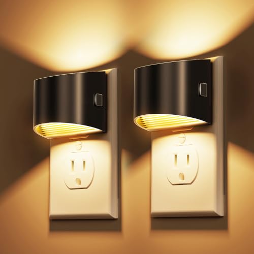 L LOHAS LED Night Lights Plug into Wall 2 Pack, Dusk to Dawn Nightlight | Plug in Night Light with Brightness Adjustable, 3000K Soft White - color: Black