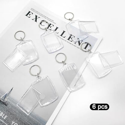 6pcs Double Sided Blank Picture Keychains for 4.1 x 2.7 cm Photo | rylic, Personalized Photo Keychain with Split Ring, Customizable Picture Holder for DIY Craft, Gift, Present