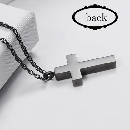 Cremation Cross Necklace for Ashes Cross Urns Locket Pendant Ashes Holder Stainless Steel Memorial Jewelry-With Me Always - color: Black