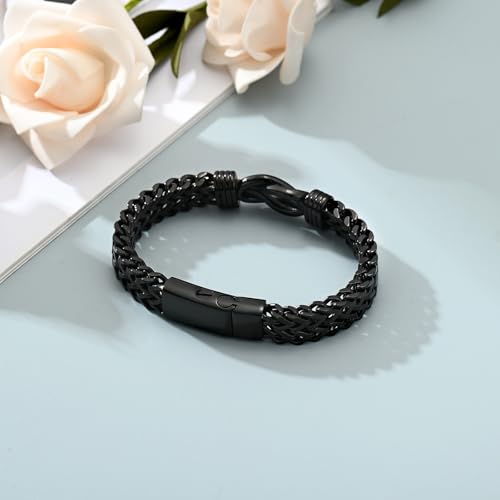 Imrsanl Cremation Jewelry Urn Bracelet for Ashes for Men Stainless Steel Cuban Link Ashes Bracelet Keepsake Memorial Ash Holder - color: Black-24cm/9.44inch