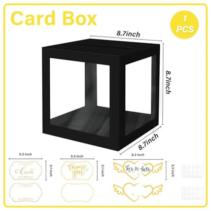 Black Card Box for Party, Transparent Wedding Card Box with 6 Cards | Clear Gift Card Holder for Birthday, Bridal or Baby Showers, Retirement, Anniversary, Graduation - color: Black Card Box-Transparent