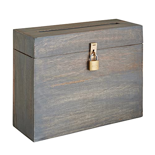 Wooden Wedding Card Box with Lock and Card Slot for Reception, Party W7 - color: Gray