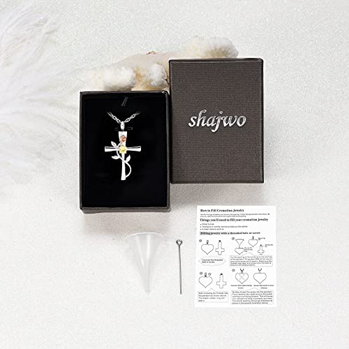 shajwo Cross Urn Necklace for Ashes Birthstone Rose Flower Cremation Jewelry for Women Gilrs Keepsake Memorial Ashes Pendant - color: Yellow