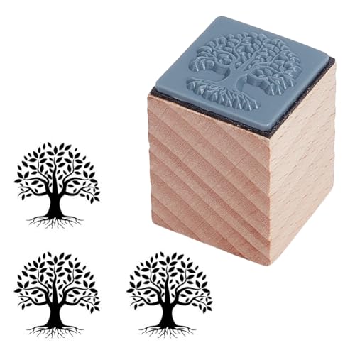 OLYCRAFT Wooden Rubber Stamp Tree of Life Wooden Craft Stamp 1x1x1.2 Inch Mini Rubber Stamps Wood Stamping Tool for DIY Art and Craft Journals Albums Scrapbooking Card Making Planner Envelope - style: Tree of Life