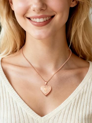 Custom4U Personalized Heart Locket Necklace with Pictures,Sunflower/Angel Wings/Heart Shaped Lockets Custom Photo,Gold/Rose Gold/White Lockets That Holds Picture,Customized Memorial Jewelry for Women - color: B-Heart-Rose Gold(Locket Only)
