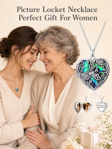 JKR Heart Picture Locket Necklace for Women That Holds Pictures Jewelry | Memorial Necklace with Picture Anniversary Birthday Gift for Women Wife Mom Girlfriend - color: Bee