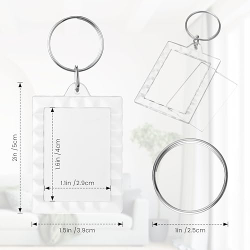 Junkin 150 Pack Acrylic Photo Keychains Clear Personalized Picture Frame Keychain Holder Blank Photo Insert Keyring DIY Favor - style: Rectangle With Lace Edge