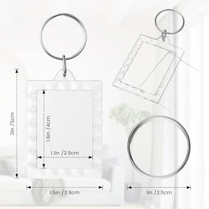 Junkin 150 Pack Acrylic Photo Keychains Clear Personalized Picture Frame Keychain Holder Blank Photo Insert Keyring DIY Favor - style: Rectangle With Lace Edge