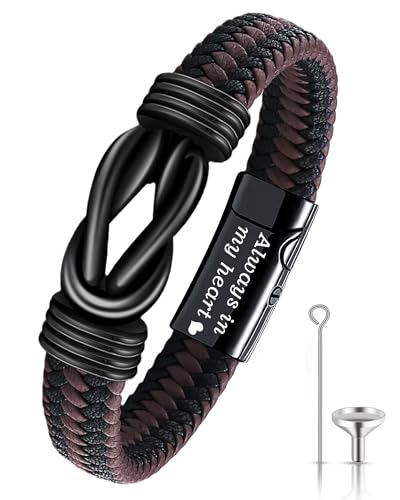 YOUFENG Urn Bracelet for Human Ashes Leather Cremation Knot Cross Bracelet Stainless Steel Keepsake Cuff Bangle Jewelry for Men - color: BrownKnot