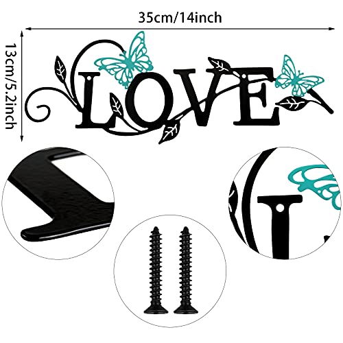 Metal Butterfly Love Sign Wall Decor Metal Black Love Word Sign Rustic Home Letter Ornament Cutout Teal Bedroom Decor for Home Office Living Room Hanging Wall Decorations 14 x 5 Inch
