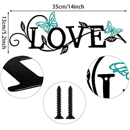 Metal Butterfly Love Sign Wall Decor Metal Black Love Word Sign Rustic Home Letter Ornament Cutout Teal Bedroom Decor for Home Office Living Room Hanging Wall Decorations 14 x 5 Inch