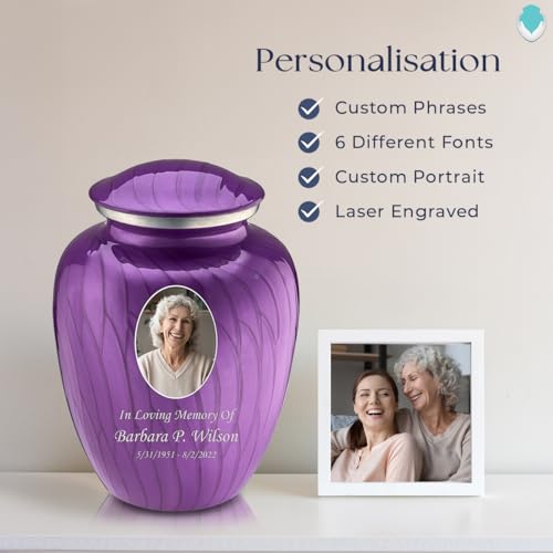 Geturns Embrace Adult Personalized Picture Cremation Urns for Human Ashes I Large Photo Pearl Purple Funeral Urn for Men and Women I 200 lbs - color: Pearl Purple