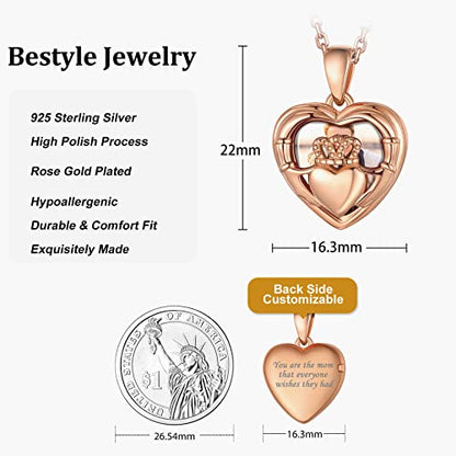 Bestyle Sterling Silver Heart Locket Necklace for Women, Dainty Cute Small Heart Locket Pendant in Gold/Rose Gold/Silver, Love Statement Jewelry Gift for Mother Wife - color: C1. Claddagh-Rose Gold-Locket Only, NO Custom