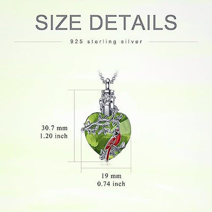 PELOVNY Urn Necklace for Ashes 925 Sterling Silver Butterfly Dragonfly Bee Phoenix Hummingbird Urn Necklaces Animal Crystal Cremation Jewelry for Ashes Cat Dog Pet Memorial Gifts - color: 08-Cardinal Urn 2