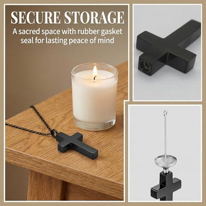 Cross Urn Necklaces For Ashes, Black Cross Ashes Necklace For Men Women, Stainless Steel Memorial Ash Holder Pendant, 'With Me Always' Keepsake Cremation Jewelry With Filling Kit & Velvet Bag