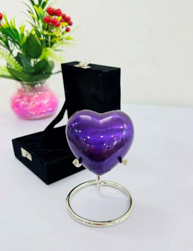 Purple Heart Cremation Urns Printed Small Urn with Box & Stand - Small Keepsake Shaped - Mini Urn Heart Shaped - Honor Your Loved One with Memorial Cremation