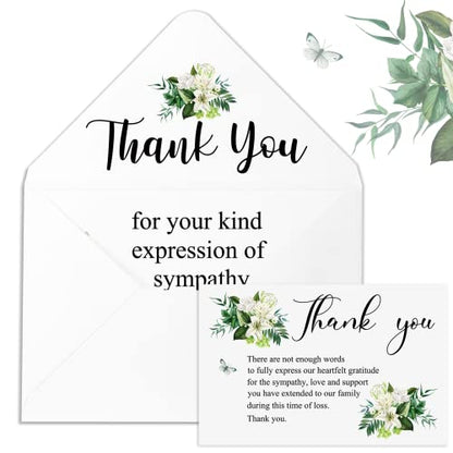 Marspark 50 Pack Thank You Sympathy Cards Funeral Thank You Cards with Envelopes and Message Memorial Sympathy Greenery Bereavement Notes for Funeral Family Friends Loved Ones(Lily)