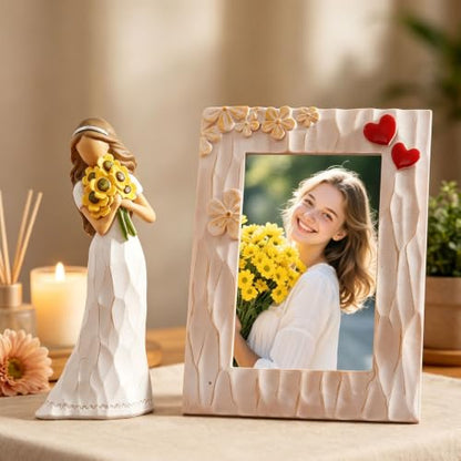 Encouragement Gifts for Women Friends Daughter Kids Inspirational Support | Sunflower Gifts for Women Birthday 6.7" Resin Sculpted Hand-Painted Figurines Home Decor(Frame for Free) - style: Encouragement Set