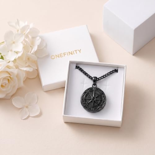 ONEFINITY Locket Necklace That Holds Picture Locket Memorial Pendant Jewelry Keepsake Gift for Men Women - color: black-Compass