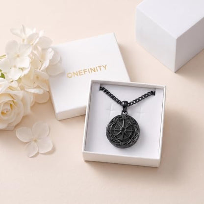 ONEFINITY Locket Necklace That Holds Picture Locket Memorial Pendant Jewelry Keepsake Gift for Men Women - color: black-Compass