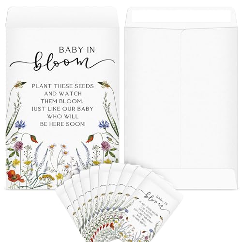 Fumete 50 Pcs Wildflower Seed Packets Baby Shower Seed Packet Favors | Baby in Bloom Wildflower Baby Shower Self Adhesive Envelopes for Guests Flower Packet Kraft for Gift Favors, No Seeds